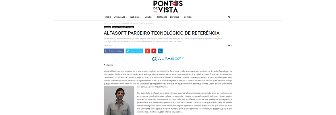 Entrevista à Revista Pontos de Vista no âmbito do Programa Portugal 2020